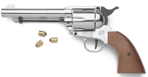 Model 1873 Fast Draw Model Blank-Firing Replica Revolver, Nickel with wood grip