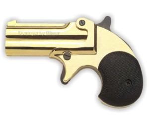 Blank-fire derringer in brass, black grips.