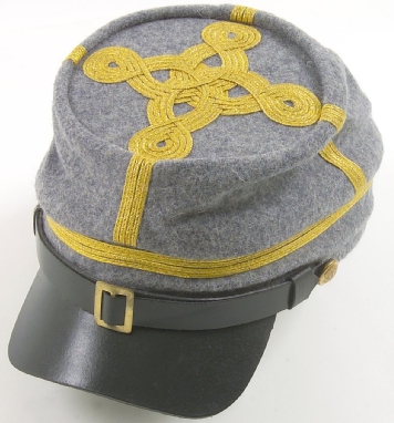 Confederate Officer Kepi Cap, gold braid on grey cap