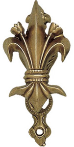 Fleur de Lis spring loaded gun or sword hangers in brass, set of two
