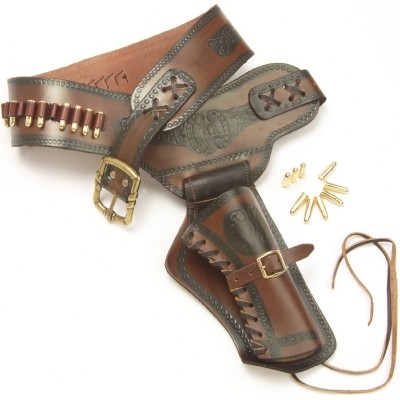 Brown and black single holster and gunbelt, right-hand draw, 