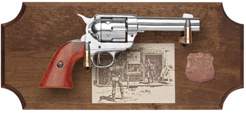 Wyatt Earp replica gun framed display, dark wood