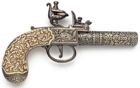 1795 KB pocket pistol, brass, faux ivory grips.