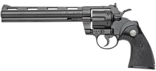 .357 Magnum, 8-inch barrel, all black.