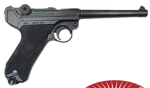 Luger P08 Naval pistol, black with black checkered grips