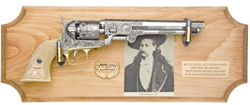 Wild Bill Hickock Framed Set with replica of his engraved, ivory-handled 1851 Navy revolver